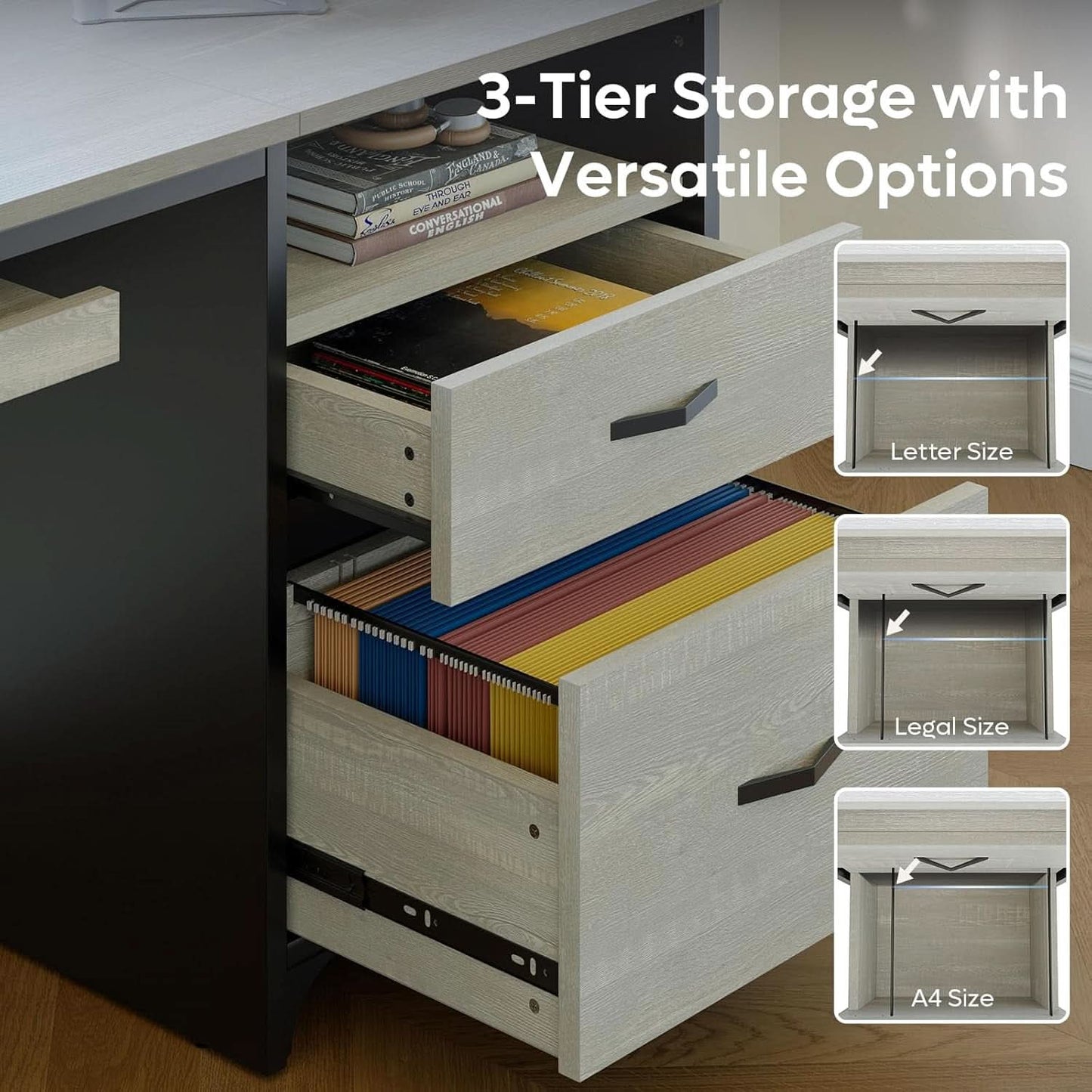 Industrial Office Desk with Storage Drawers and Keyboard Tray