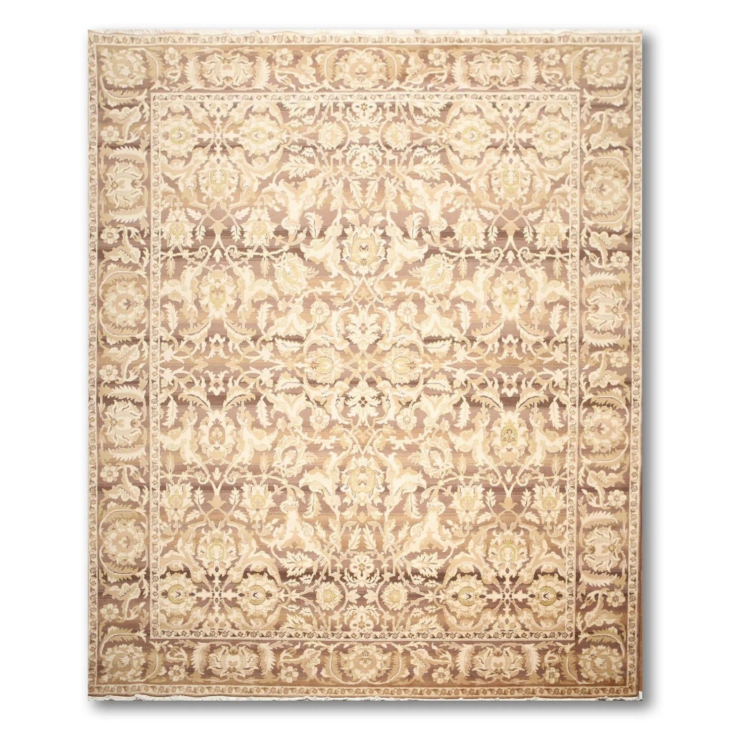 Hand Knotted Wool Traditional Oriental Area Rug Full Pile Beige 9' x 12'