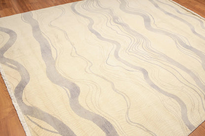 8x10 Ivory Hand Knotted Modern Sand Bars Abstract 100% Wool Pile Area Rug