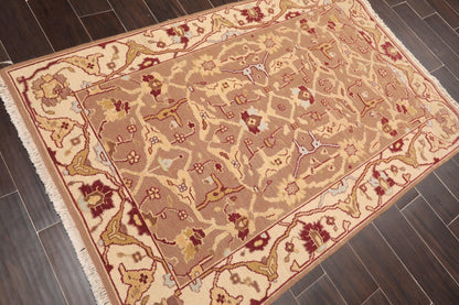 3'10" x 5'10" Hand Knotted Wool High Low Pile Area Rug Brown