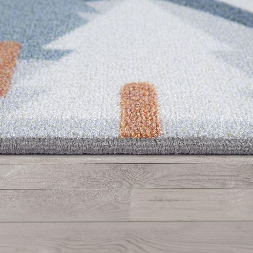 Kids Play Rug For Nursery Road With Forest Animals grey blue