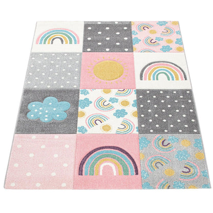 Kids Rug Cosmo with Rainbow & Clouds in Colorful Pink