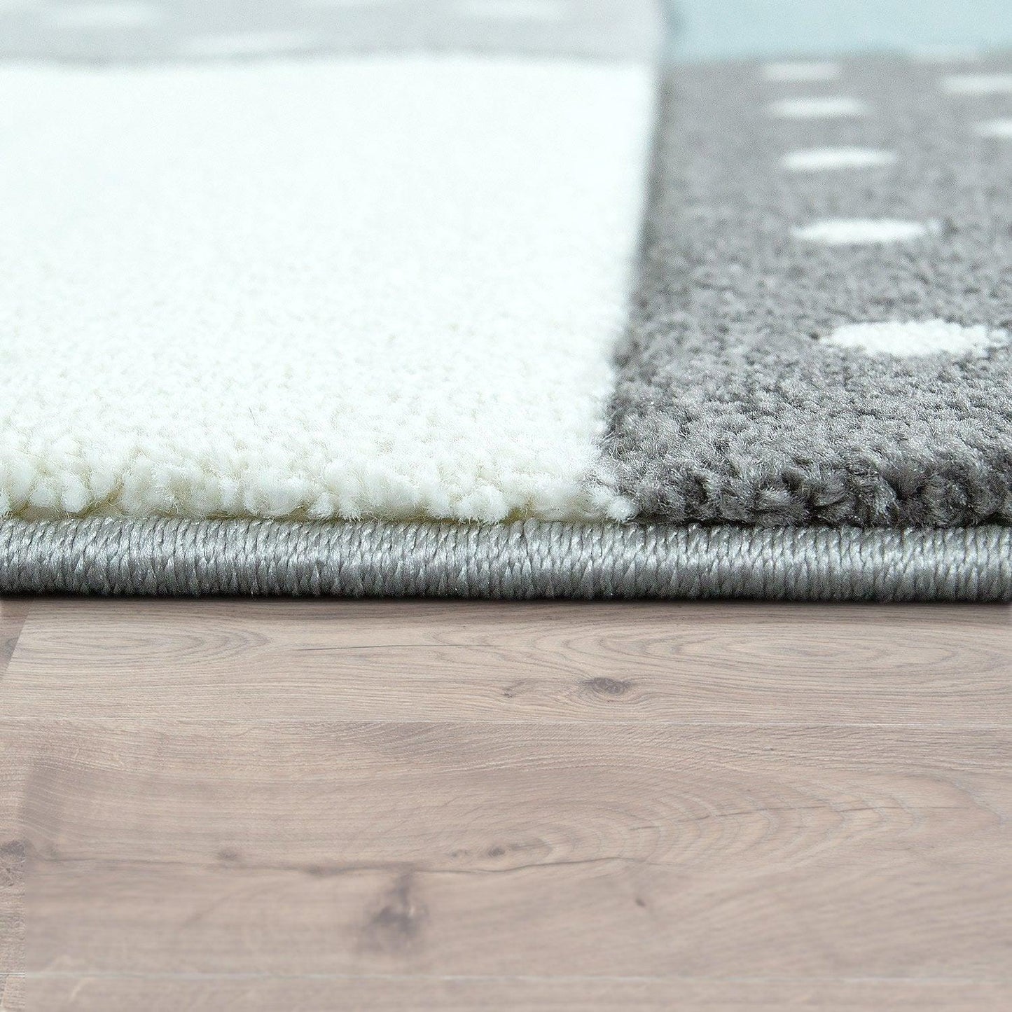 Kids Rug Dots Hearts Stars Checked White Blue Pastel