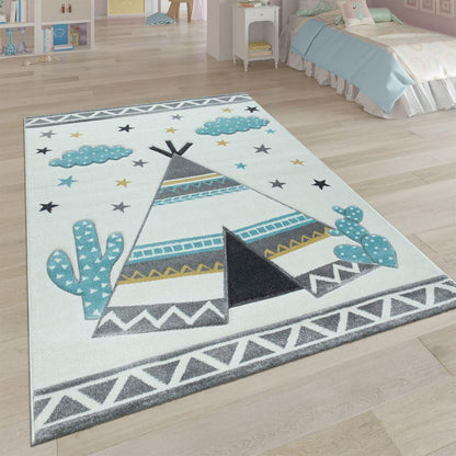 Kids Rug Modern Pastel Colors Teepee Tent in Desert 3D