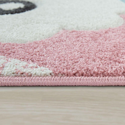Kids Rug Nursery Cute Alpaca 3D Pink White Pastel
