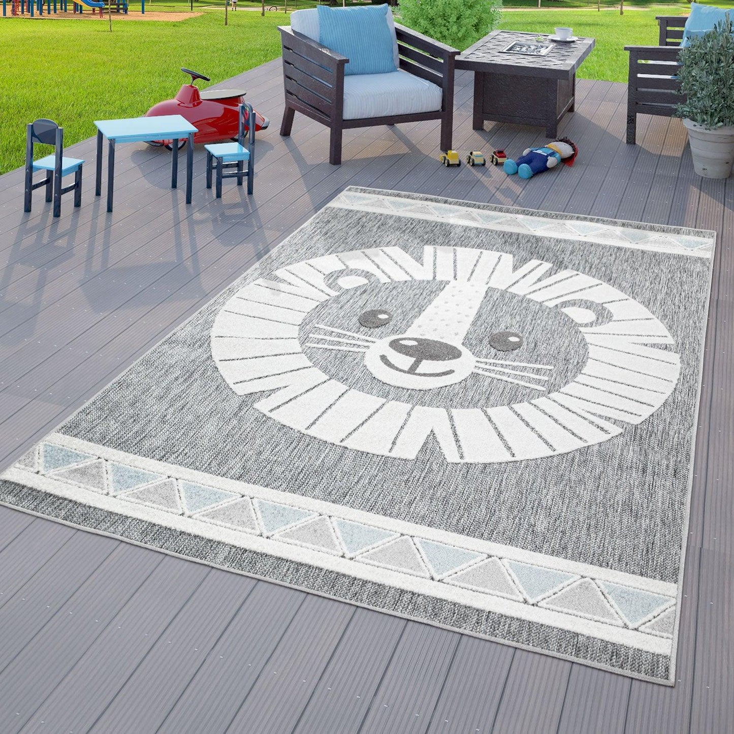 Kids Rug Tweet Happy Lion Play-Mat in Mottled Grey