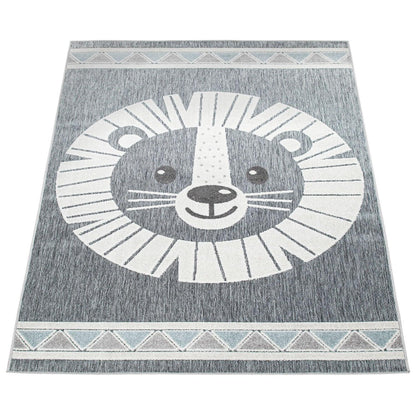 Kids Rug Tweet Happy Lion Play-Mat in Mottled Grey