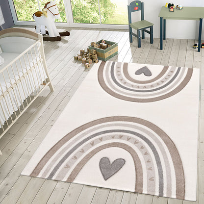 Kids Rug Cosmo with Rainbow & Hearts in Cream