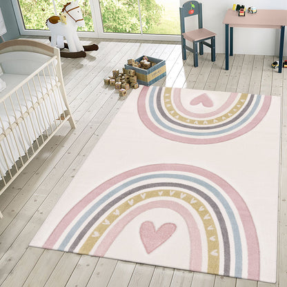Kids Rug Cosmo with Rainbow & Hearts in Cream