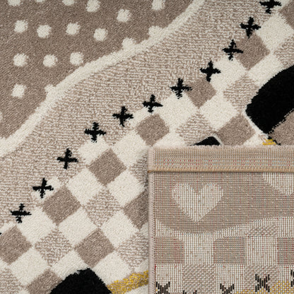 Kids Rug with Charming Farm Animals Patchwork in Beige Cream