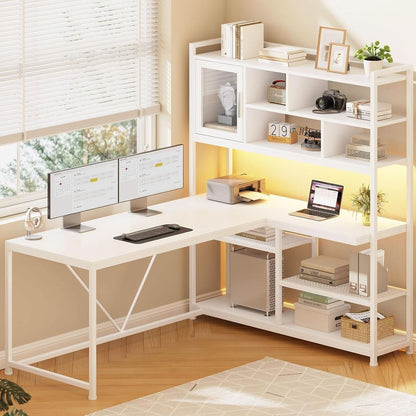 58 Inch L Shaped Desk With LED Light For Home Office