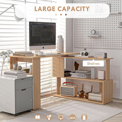 L Shaped Corner Desk With 360 Degree Rotation And Shelves