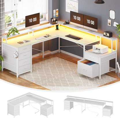 L Shaped Desk 108 Inch White Two Person Corner Computer Desk