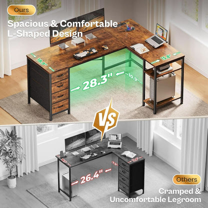 L Shaped Desk with Power Outlets and USB Port