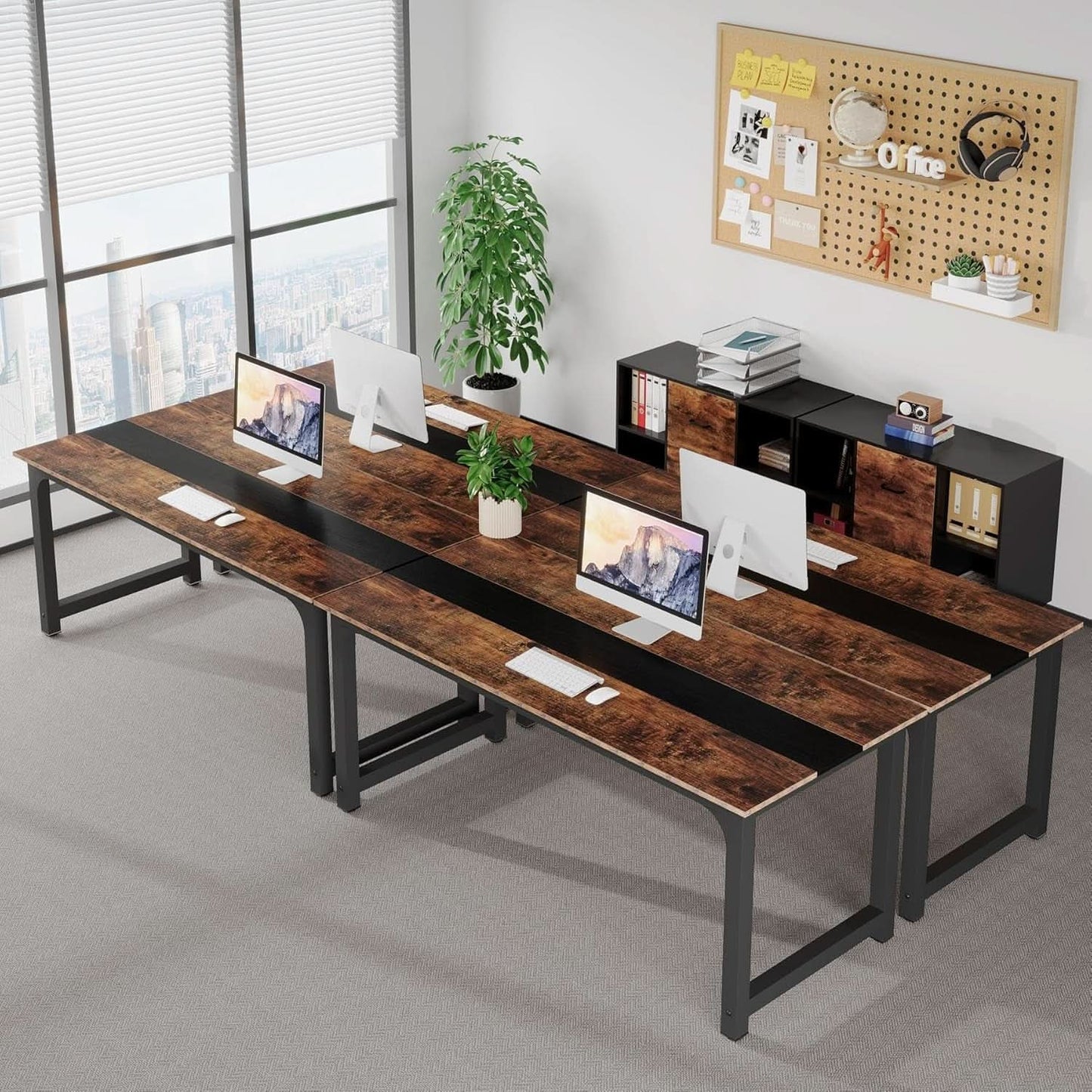 L-Shaped Executive Office Desk With Spacious File Cabinet