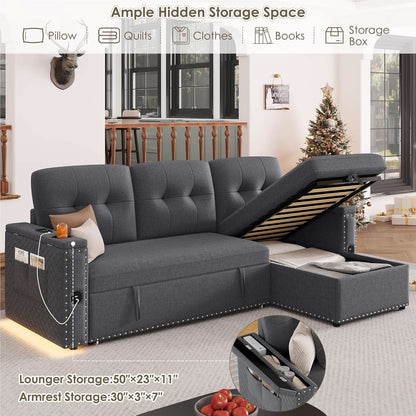 L Shaped Sleeper Sofa Bed with Storage and USB Port