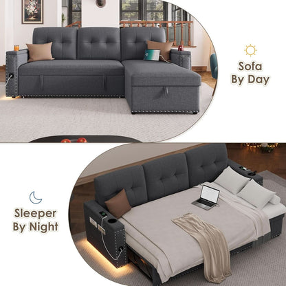 L Shaped Sleeper Sofa Bed with Storage and USB Port