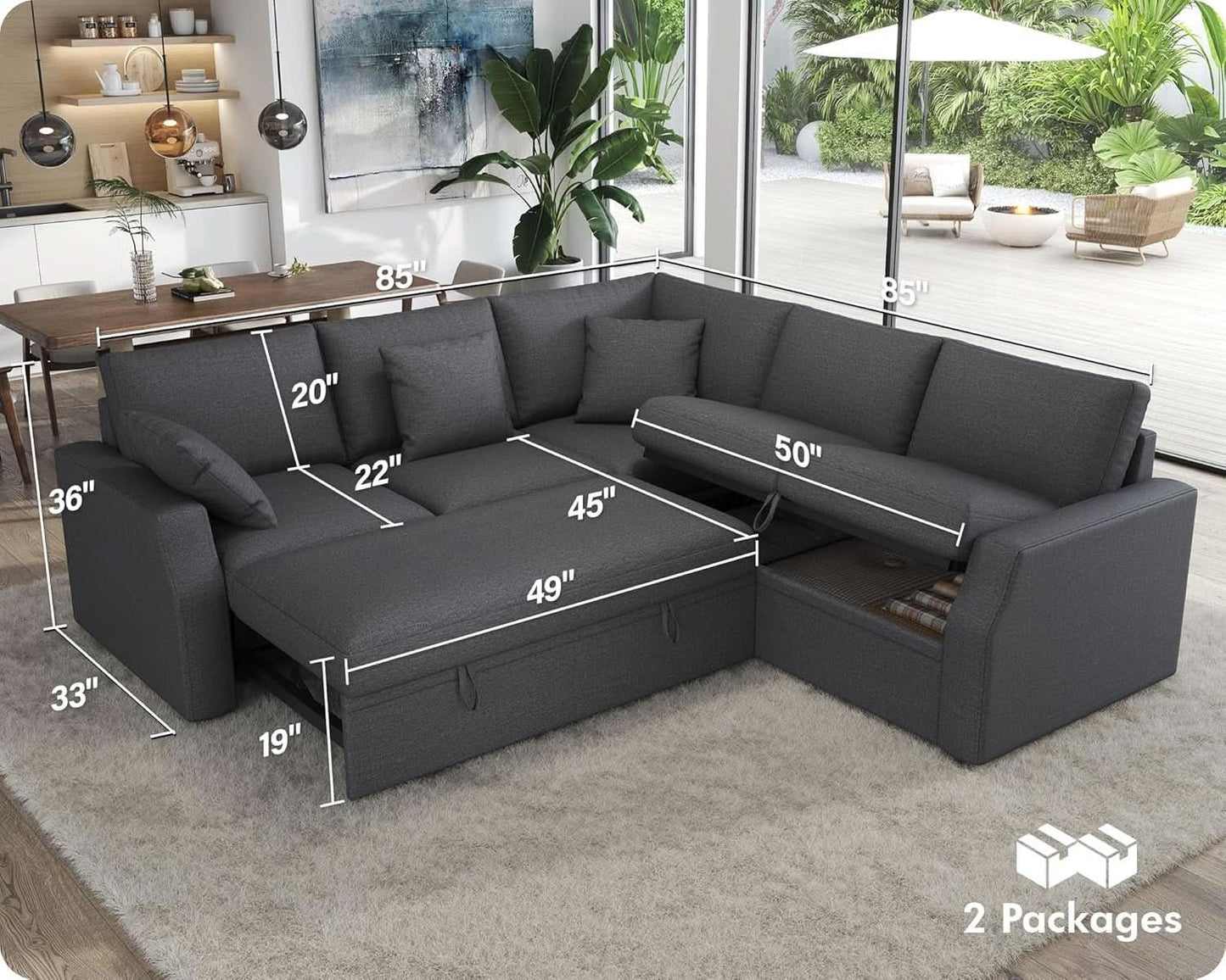 L Shaped Sleeper Sofa Bed with Storage for Comfort