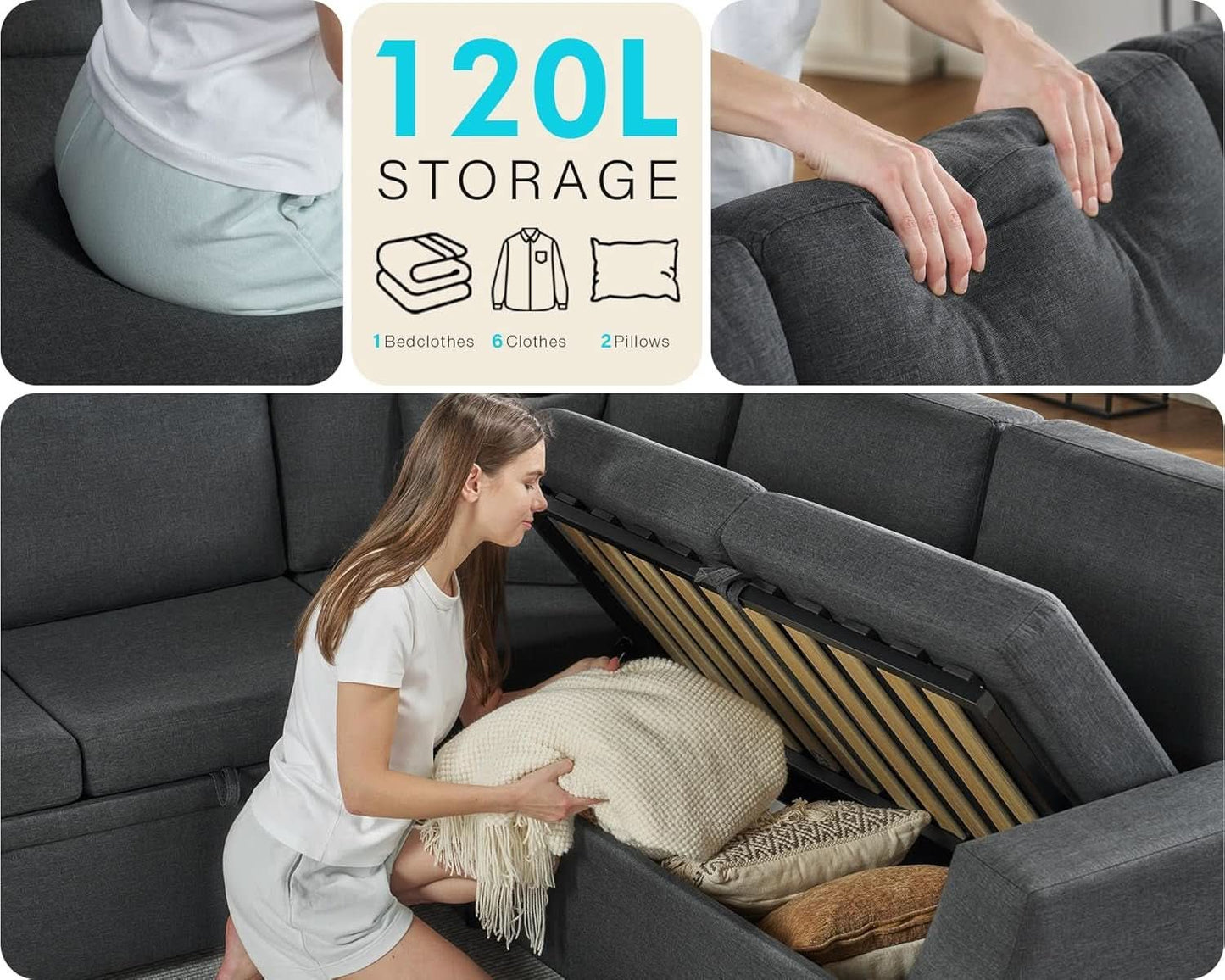 L Shaped Sleeper Sofa Bed with Storage for Comfort