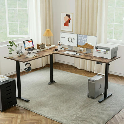 L Shaped Electric Standing Desk 75x61 Sit Stand Brown