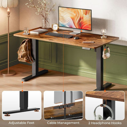 Large Electric Standing Desk Adjustable Height with Hooks