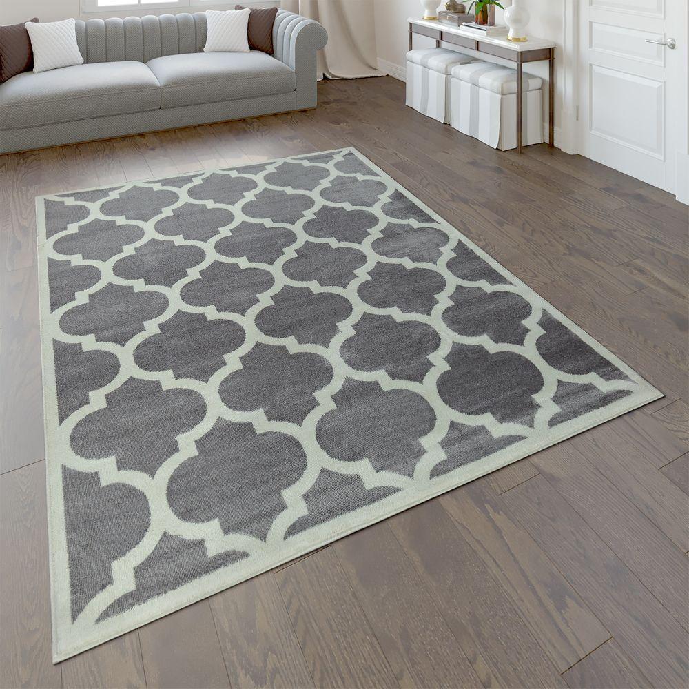 Large Rug Moroccan Pattern Short Pile Rug Modern Trend Grey White