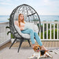 Large Wicker Egg Chair With Stand Outdoor Gray Cushion