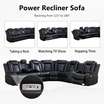 Leather Power Recliner Sectional Sofa with USB Charging