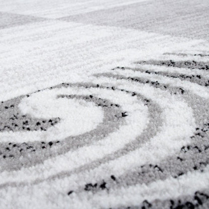 Living Room Rug Low-Pile in Grey White Cream