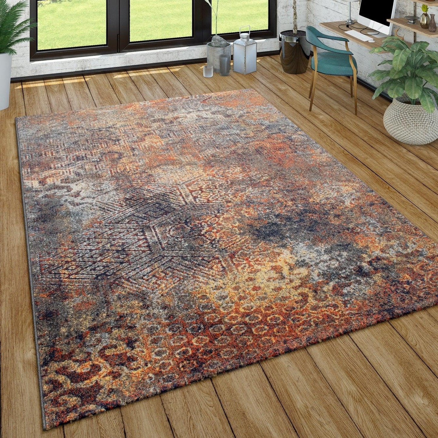 Living Room Rug Used Look industrial Style Multicolored