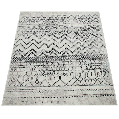 Living Room Rug with Scandi Pattern Low-Pile in Cream Grey