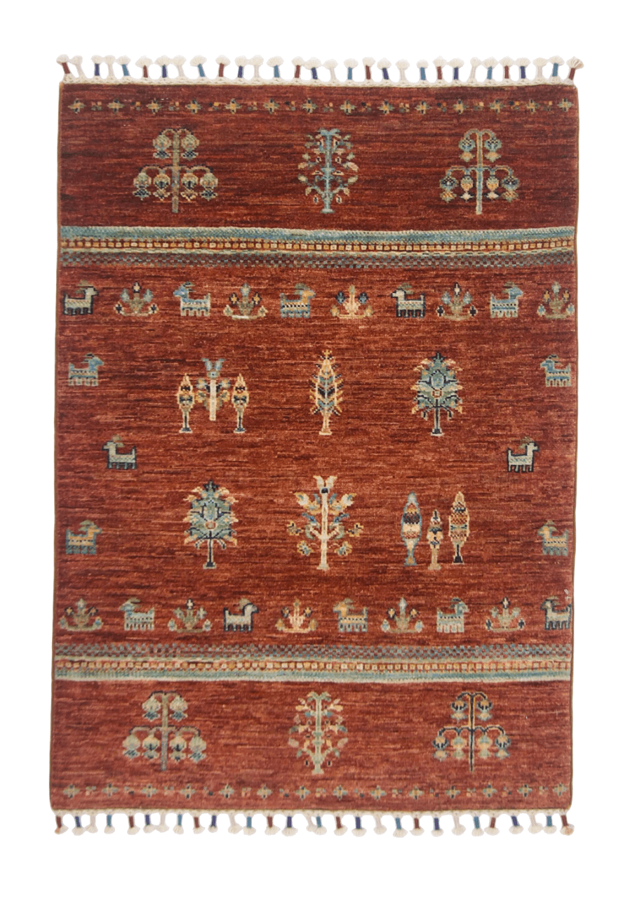 Afghan Gabbeh (2'08"x3'08") brown/teal