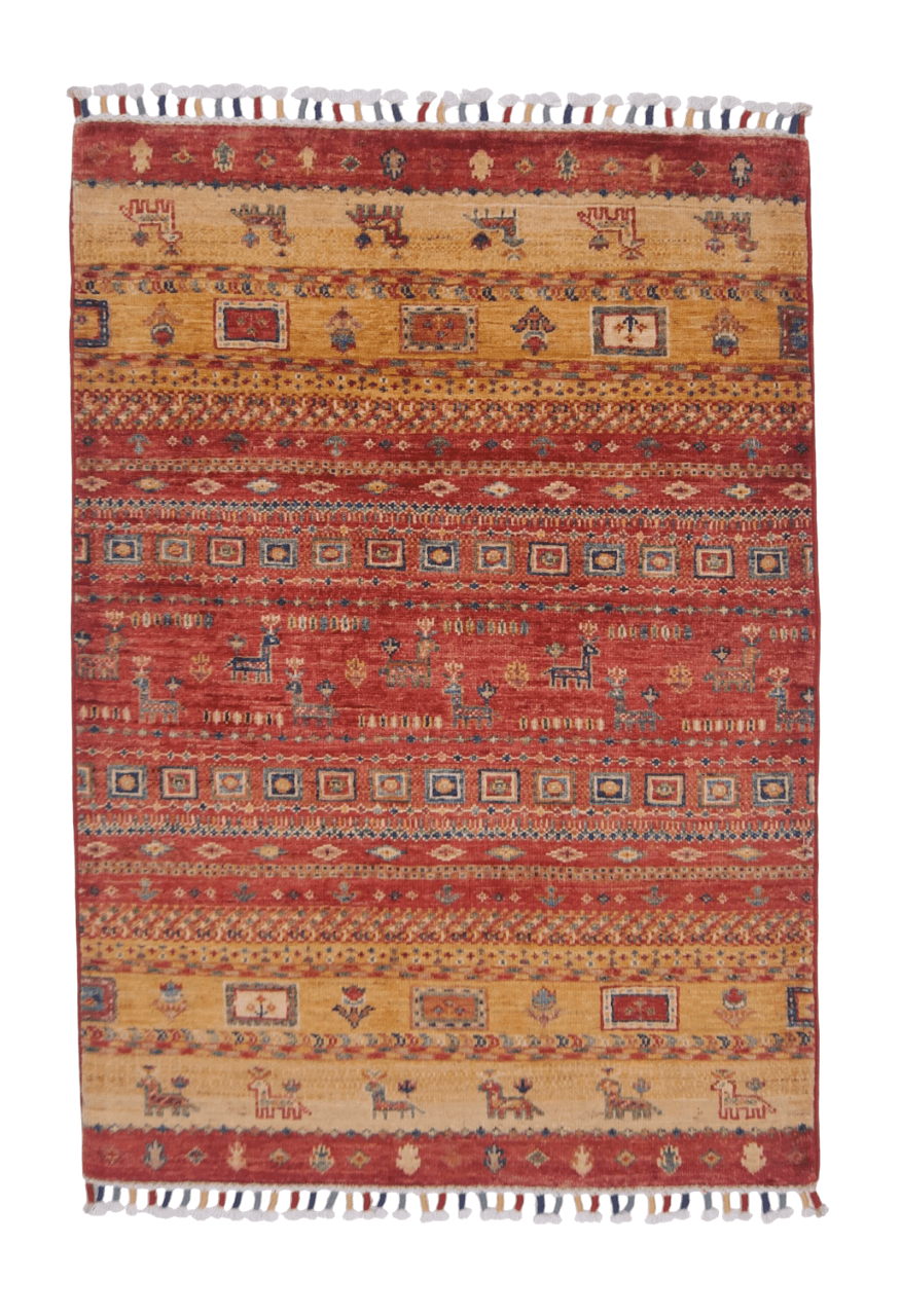Afghan Khorjin-Gabbeh (2'08"x3'09") rust/gold