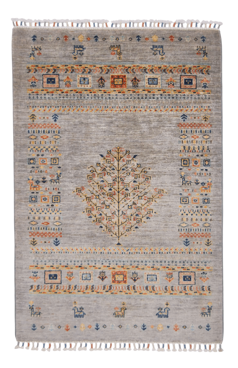 Afghan Tree of Life Gabbeh (3'03"x4'10") silver