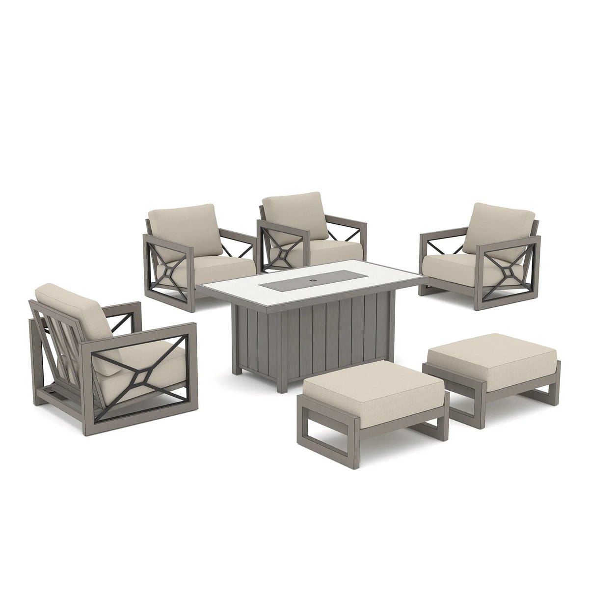 Marindo 7-Piece Aluminum Multi-Flex Fire Chat Suite with Ottomans