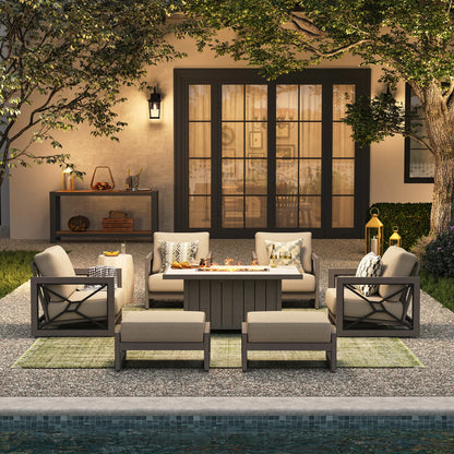 Marindo 7-Piece Aluminum Multi-Flex Fire Chat Suite with Ottomans