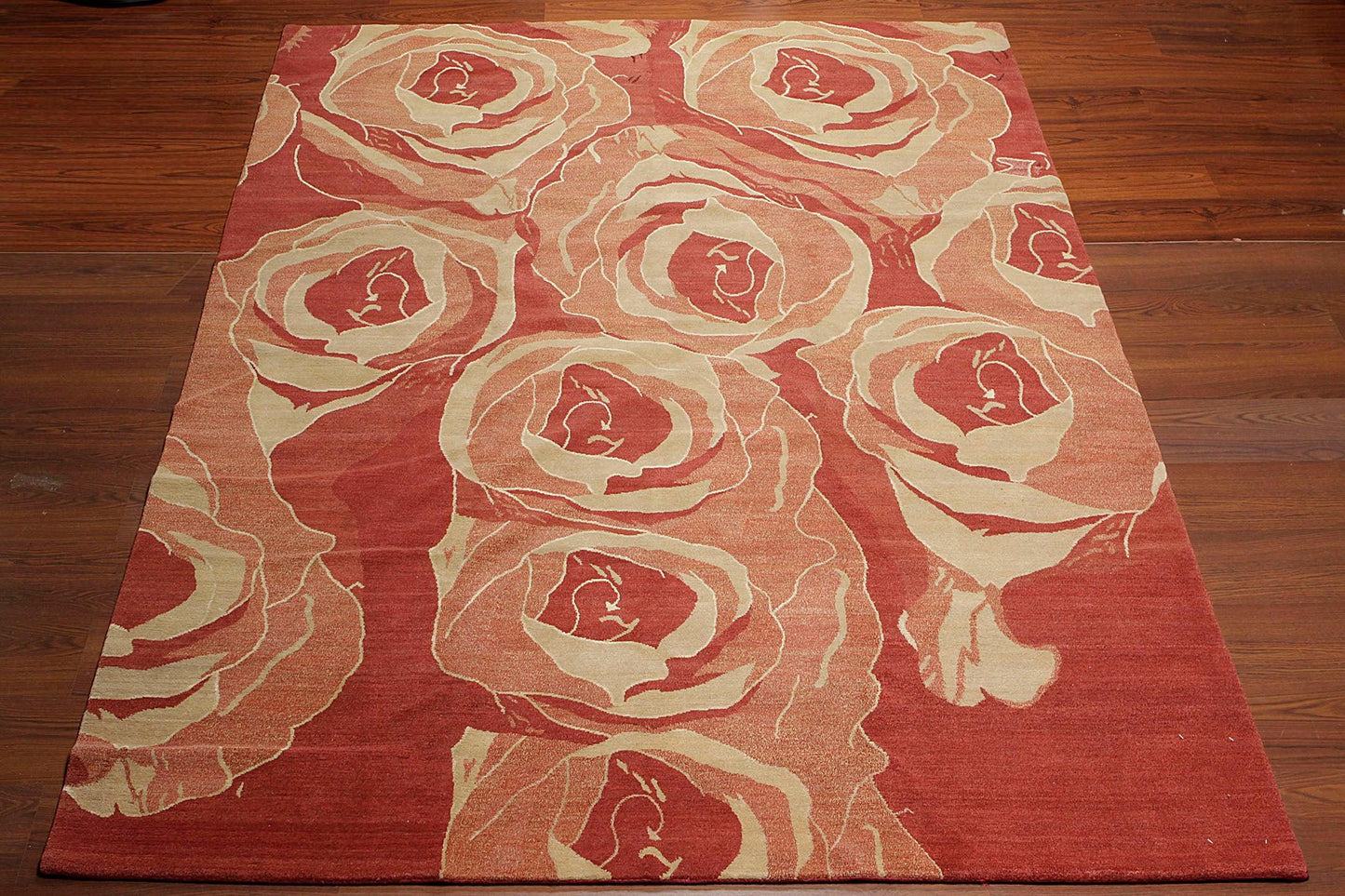 Tibetan Hand Knotted Area Rug Carpet Modern Wool & Silk Red New Red 7'10" x 9'10"