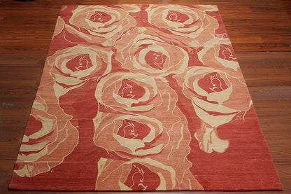 Tibetan Hand Knotted Area Rug Carpet Modern Wool & Silk Red New Red 7'10" x 9'10"