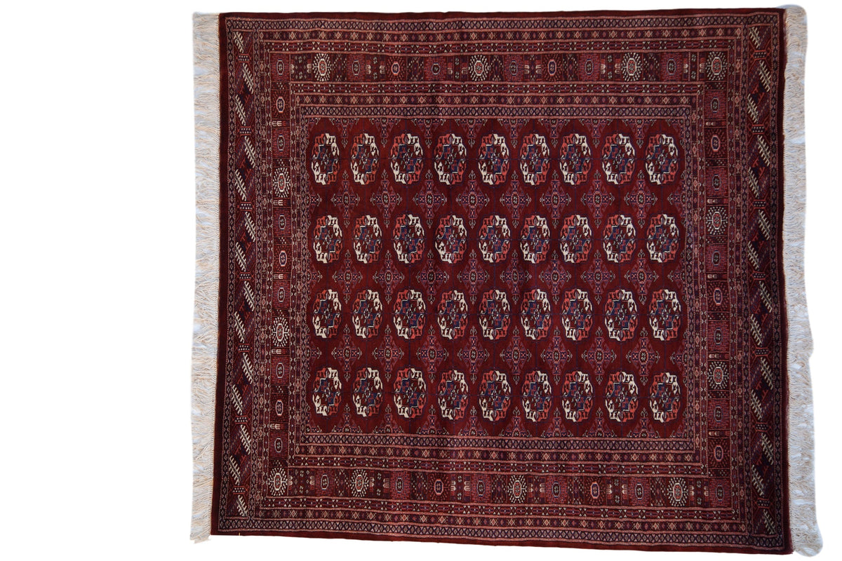 6x6.5 Vintage Fine Pakistani Bokhara Design Square Carpet