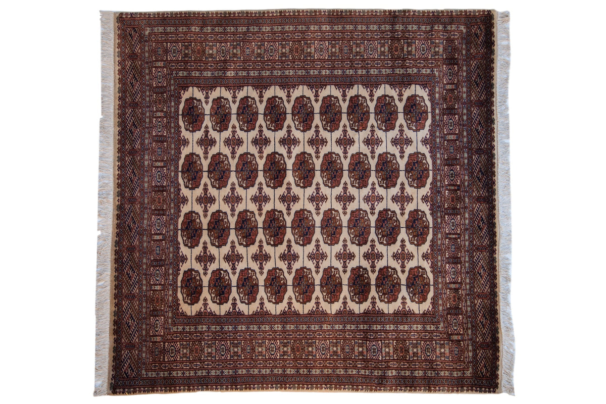 6.5x7 Vintage Fine Pakistani Bokhara Design Square Carpet