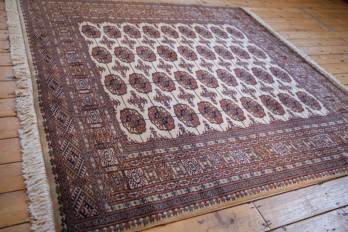 6.5x7 Vintage Fine Pakistani Bokhara Design Square Carpet