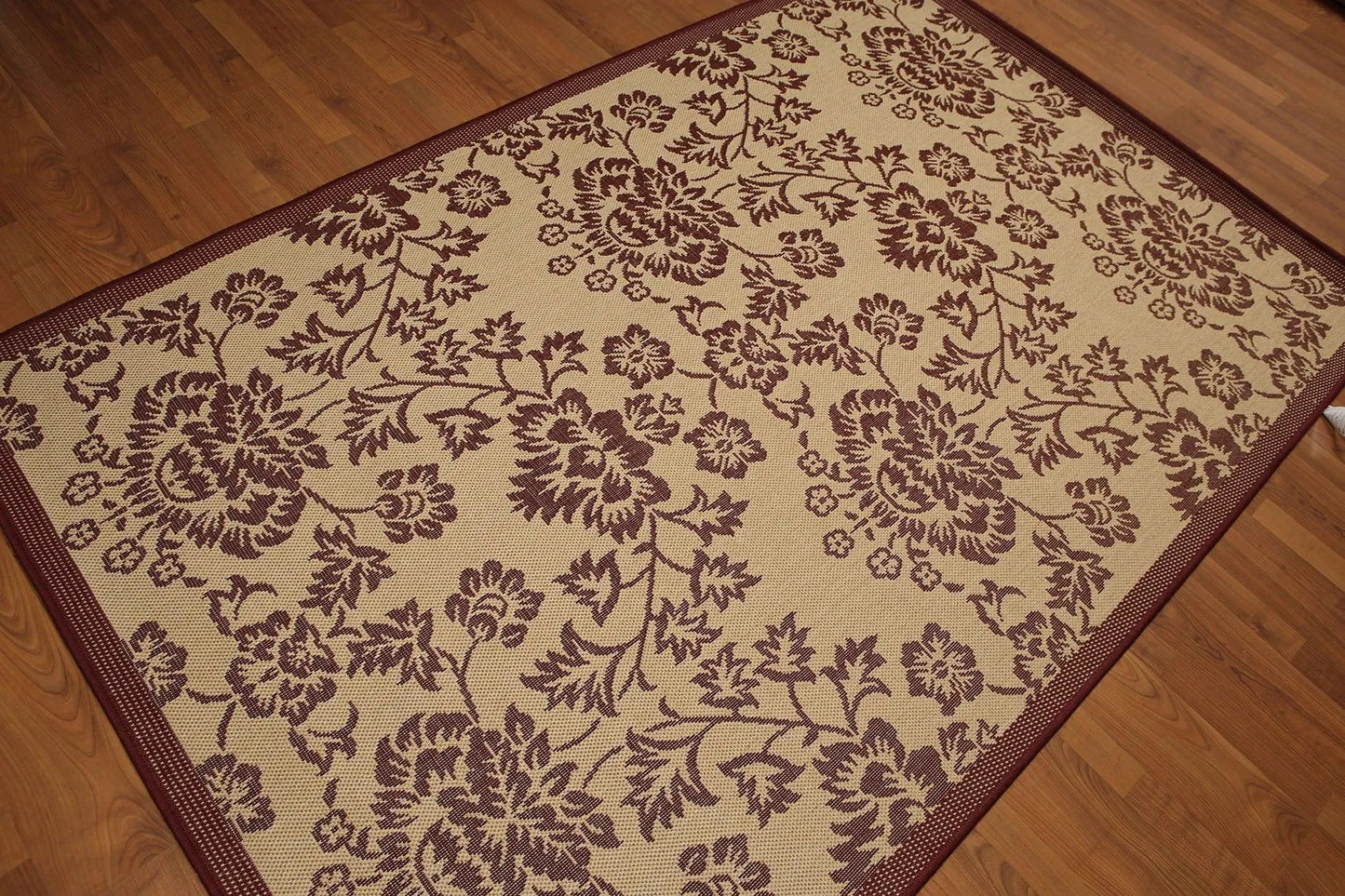 5'x7' Burgundy, Beige, Multi Color Turkish Dhurry Rug