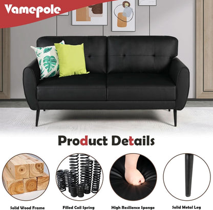 Mid Century Modern Black Loveseat Sofa for Small Spaces
