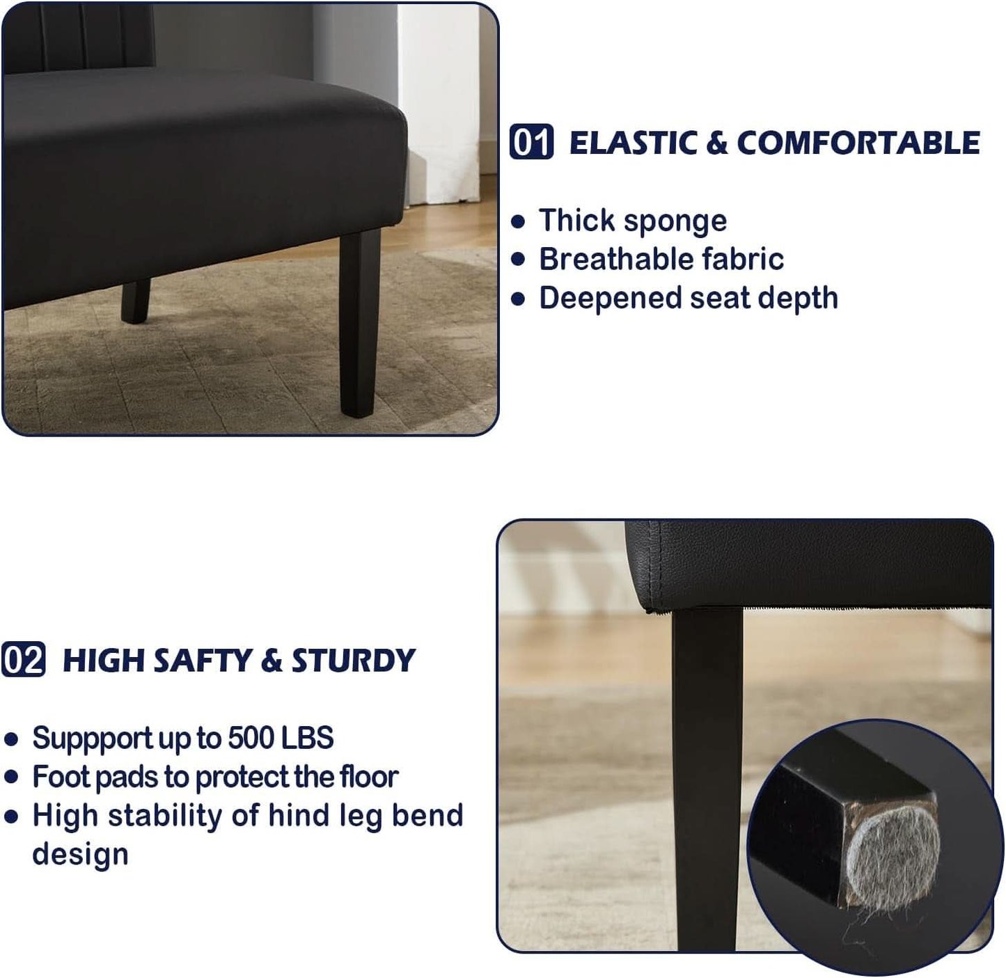 Mini Black Leather Loveseat Sofa with USB Ports