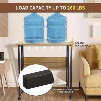 Brown Foldable Computer Desk With Wheels And Storage For Home Office