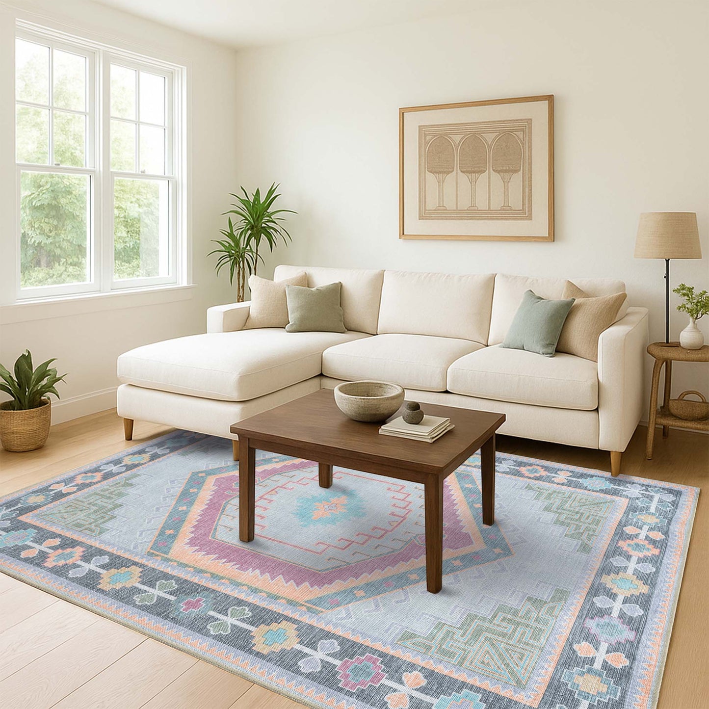 Kyra Green Pink Aesthetic Oushak Rug