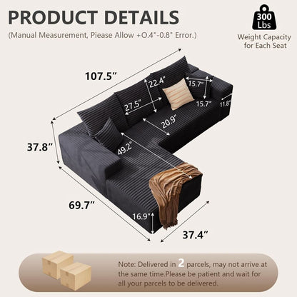 Modern 107 Inch Cloud Sectional Couch with Chaise