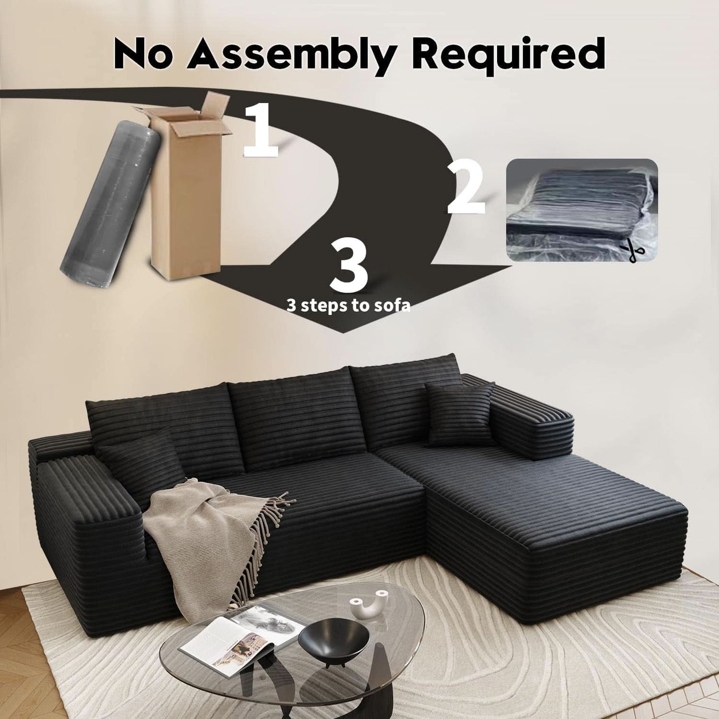 Modern 107.5 Inch Cloud Sectional Sofa With Chaise
