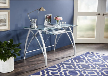 Modern 48 Inch Glass Computer Desk With Metal Frame