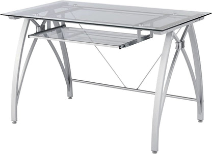 Modern 48 Inch Glass Computer Desk With Metal Frame
